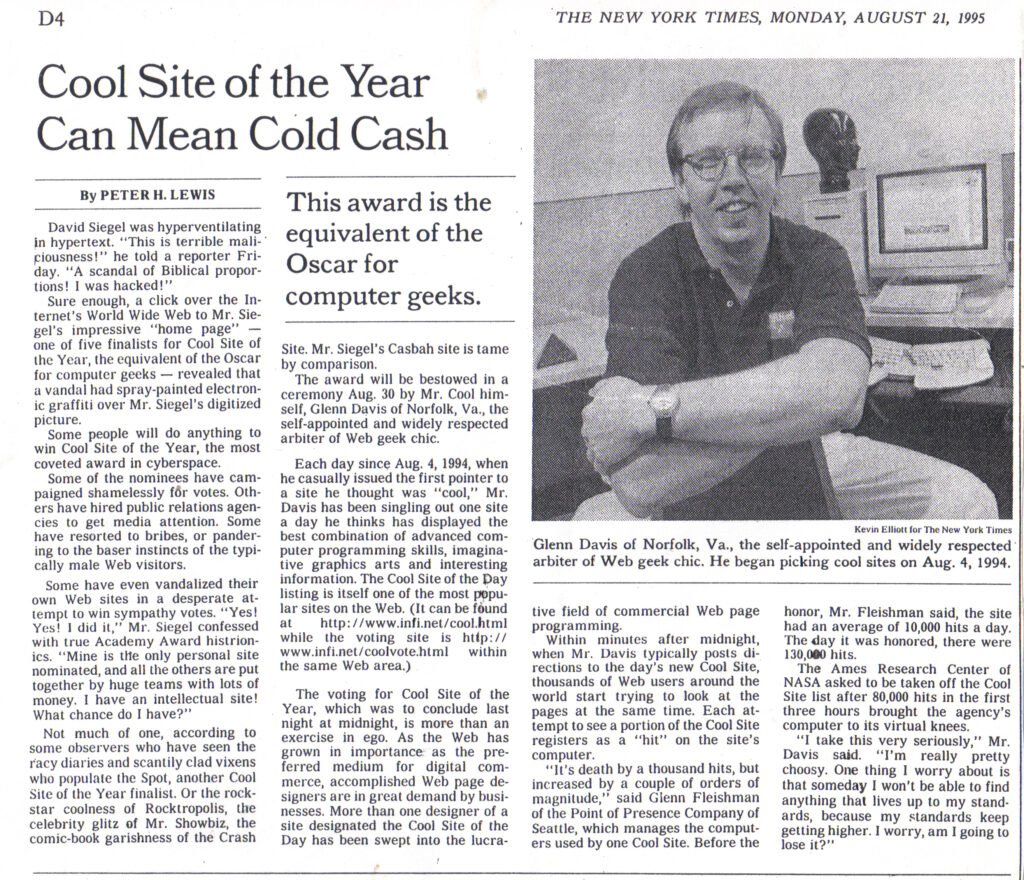 New York Times clipping, 1995-08-21, page D4